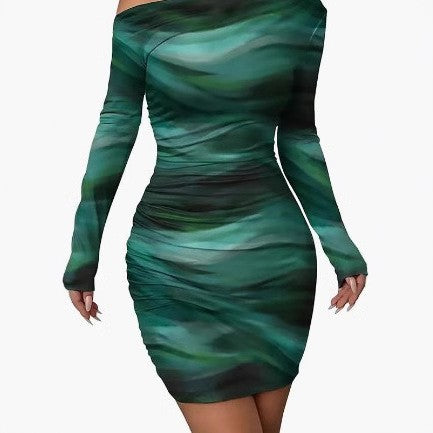 2025 Spring and Autumn, Europe, America, Amazon, cross-border foreign trade, new fashion, tie-dye, long sleeves, slim fit, hot girl dress, girl