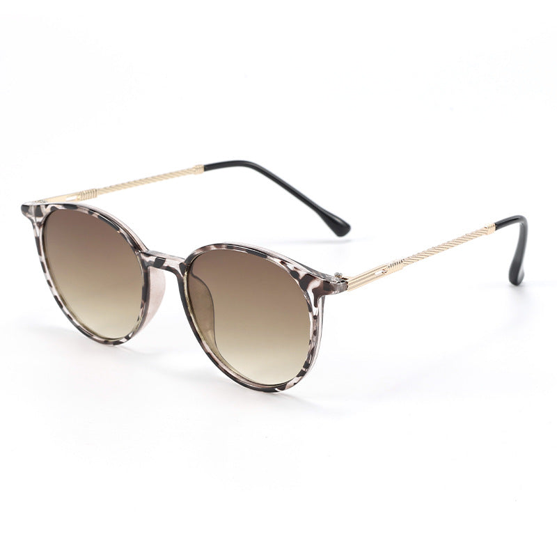Leopard print round frame sunglasses for women, 2025 new high-end metal sunglasses, versatile personalized cross-border sunglasses for men