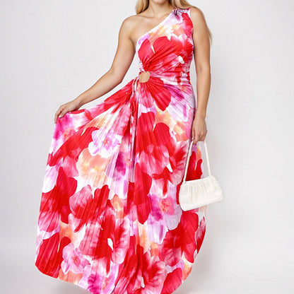 2025 summer new cross-border Amazon European and American fashion elegant and sexy royal sister style slim printed dress