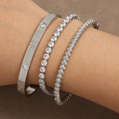 RAKOL Cross-border European and American Amazon Fashion Stainless Steel Heart Bracelet Set Wholesale Women's Light Luxury Bracelet Accessories