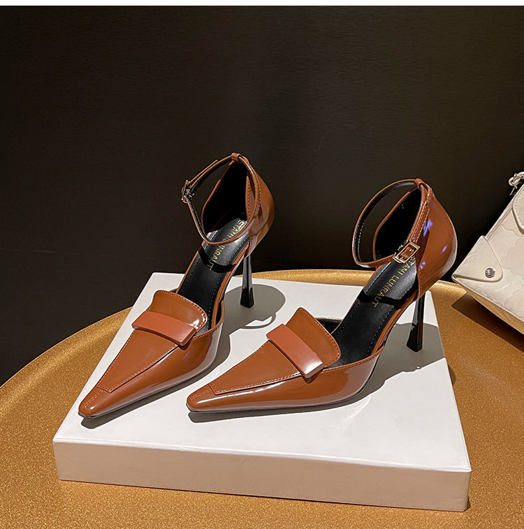 WO2026 Autumn New Versatile Hollow High Heels Women's Stiletto Brown Temperament Style Toe Sexy and Comfortable Shoes