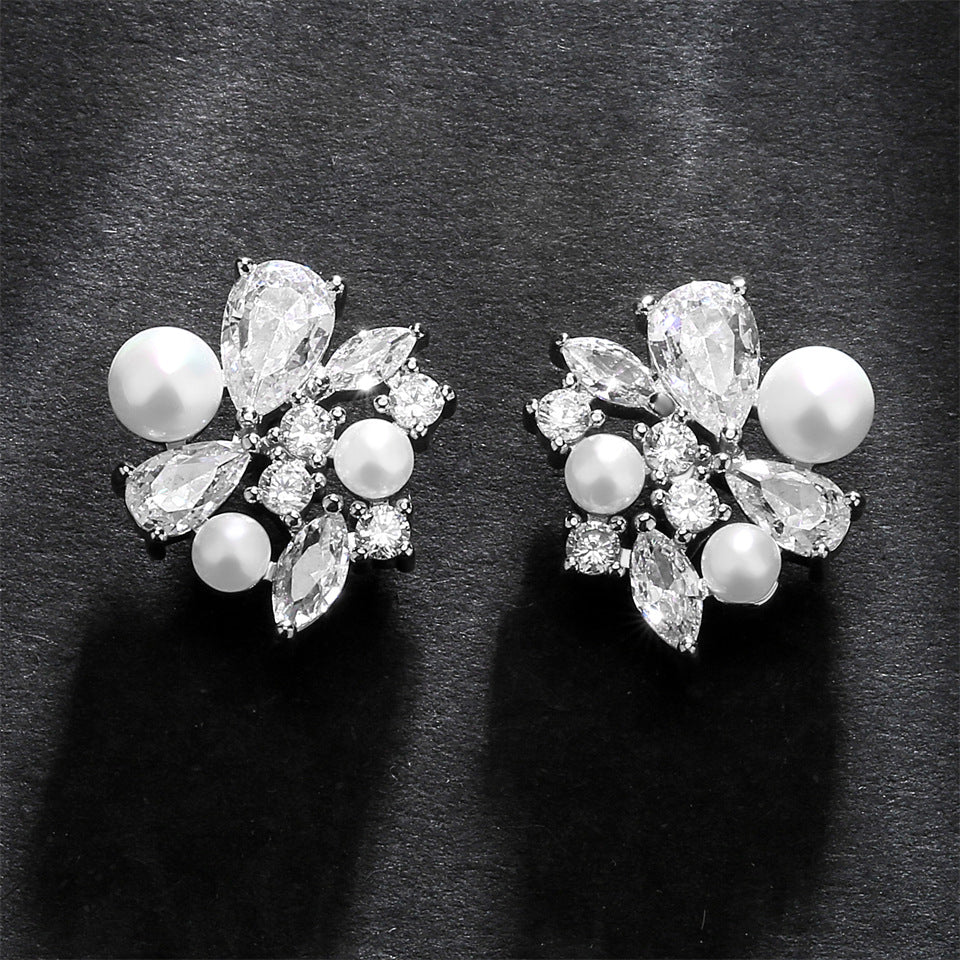 RAKOL's new Korean style light luxury freshwater pearl zircon earrings with a waterdrop-shaped premium feel