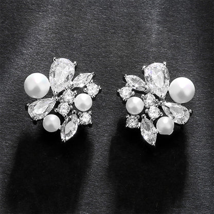 RAKOL's new Korean style light luxury freshwater pearl zircon earrings with a waterdrop-shaped premium feel