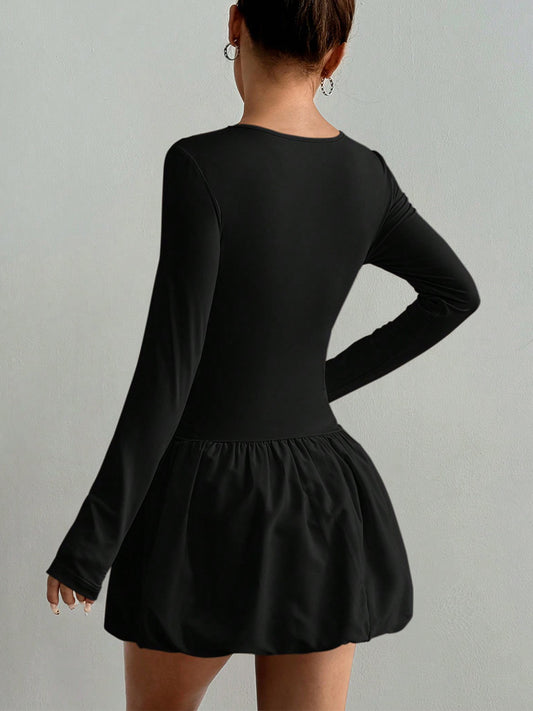 Customized European and American temperament slim long sleeve dress black knitted elastic lantern skirt women's clothing to picture mass processing