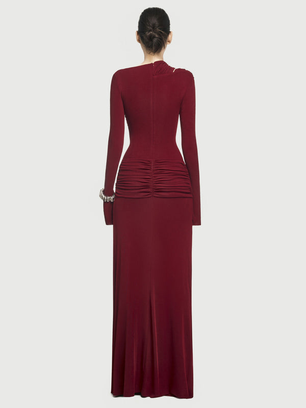 Foreign trade autumn and winter new European and beautiful clothing simple solid color crew neck long sleeve pleated slim temperament knitted dress for women