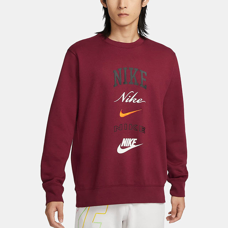 NIKE men's crew neck casual long sleeve pullover fleece warm loose sweatshirt FN2611-365-063