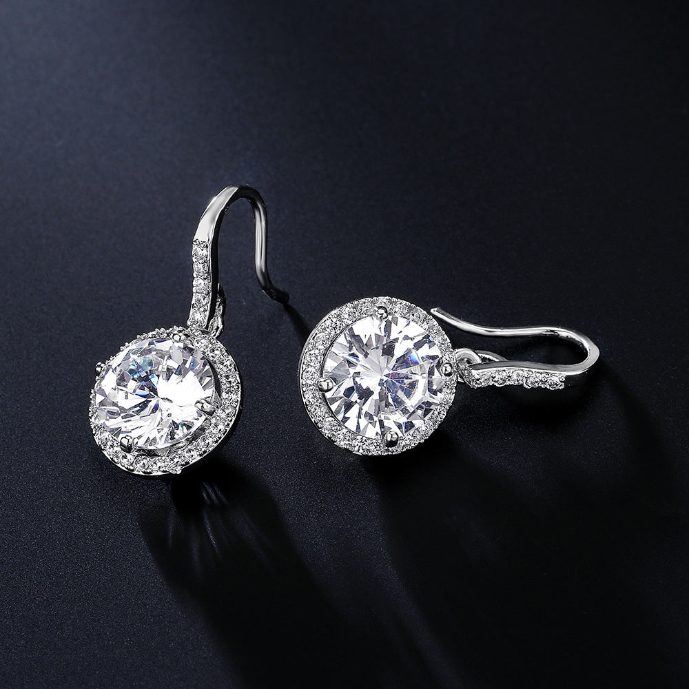 RAKOL Korean fashion classic geometric round earrings feminine temperament light luxury eight hearts and eight arrows 3A zircon earhooks