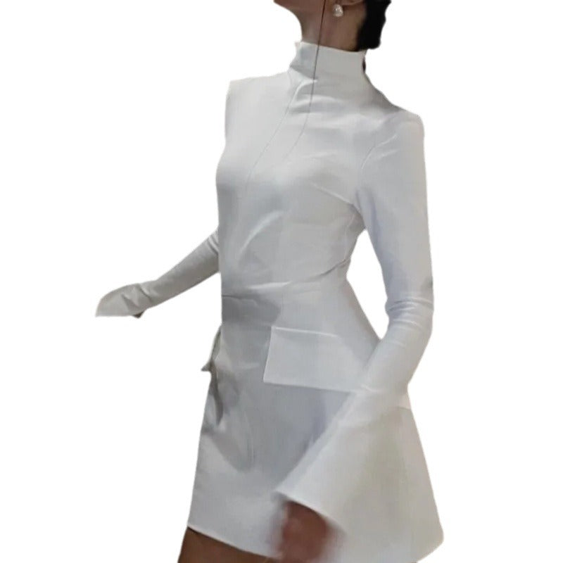 2026 spring new cross-border Amazon European and beautiful women's clothing temperament elegant solid color slim hip long-sleeved dress