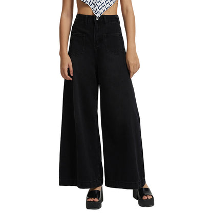 Independent Station European and American Foreign Trade Denim Women's Fashion Drape Loose High-Waist Wide-Leg Jeans for Women