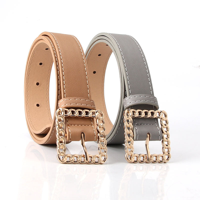 In stock Korean version of fashion hollow square buckle decorative belt student versatile trouser belt women's trend belt manufacturer batch