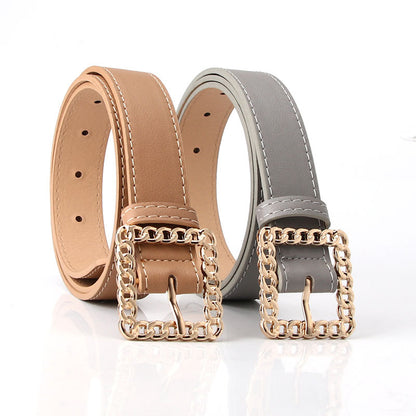 In stock Korean version of fashion hollow square buckle decorative belt student versatile trouser belt women's trend belt manufacturer batch