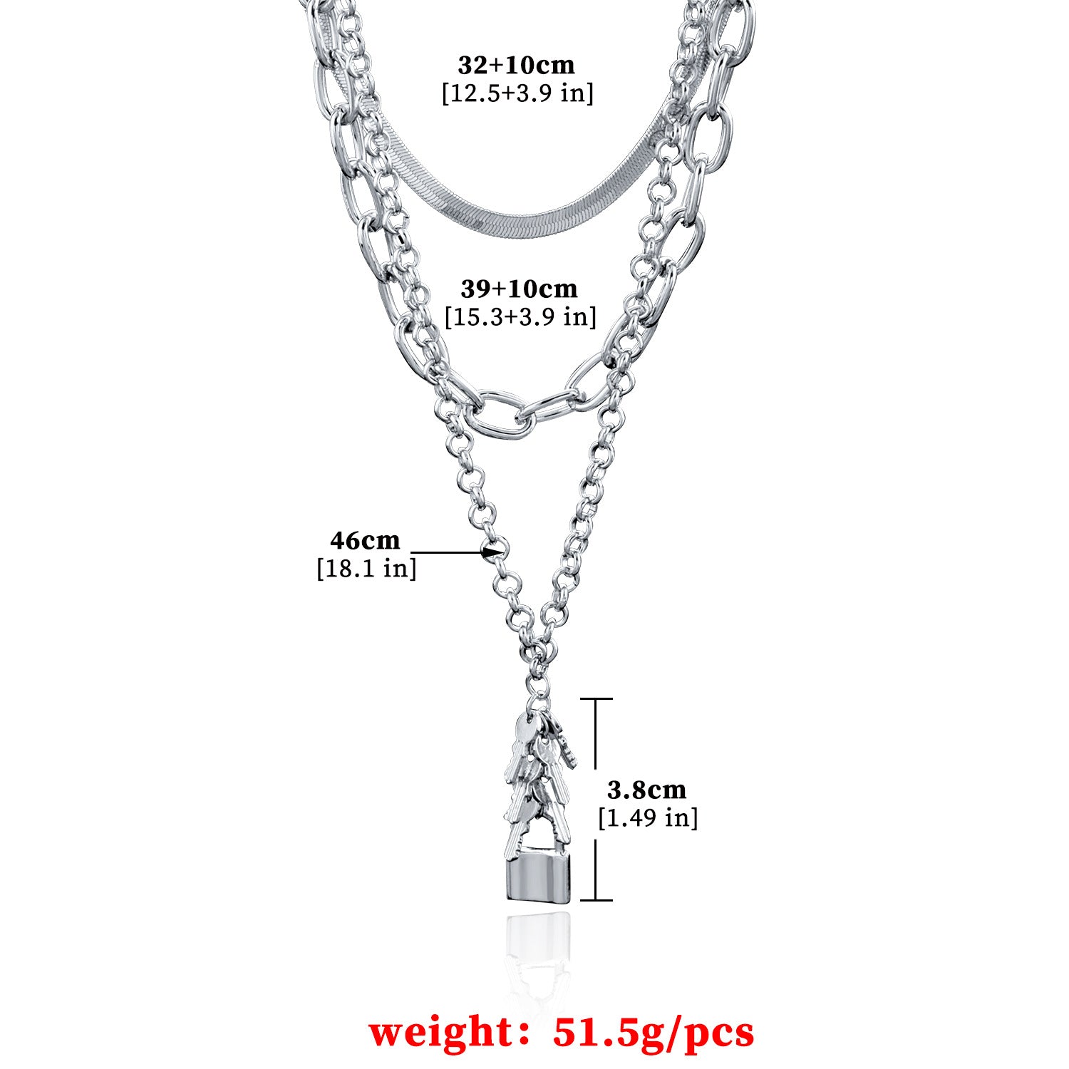 European and American cross-border jewelry, temperament, versatile ins necklace, key lock pendant, multi-layered trendy snake bone chain