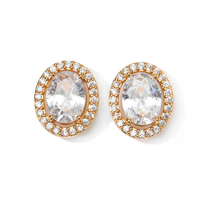 RAKOL Factory Wholesale Cross-border Hot Selling Geometric Oval Egg Stud Earrings Women's Fashion Simple Micro Inlaid Zircon Earrings