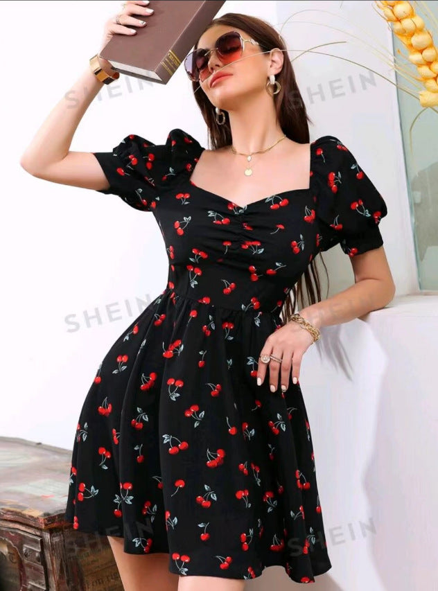 Spot Cross Border 2024 Europe and America Amazon New Fashion and Elegant Printed Square Neck One-Shoulder Dress