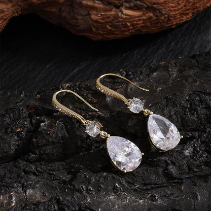 RAKOL Korean version has a simple personality and a long drop earring, a beautiful temperament, a micro-inlaid zircon bridal earring, and an earring