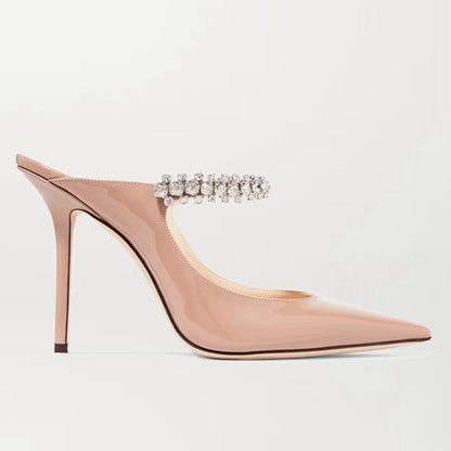 Custom cross-border strap with ultra-high heels, black pointed rhinestone heels, pump mouth, stiletto heels, versatile fashion patent leather
