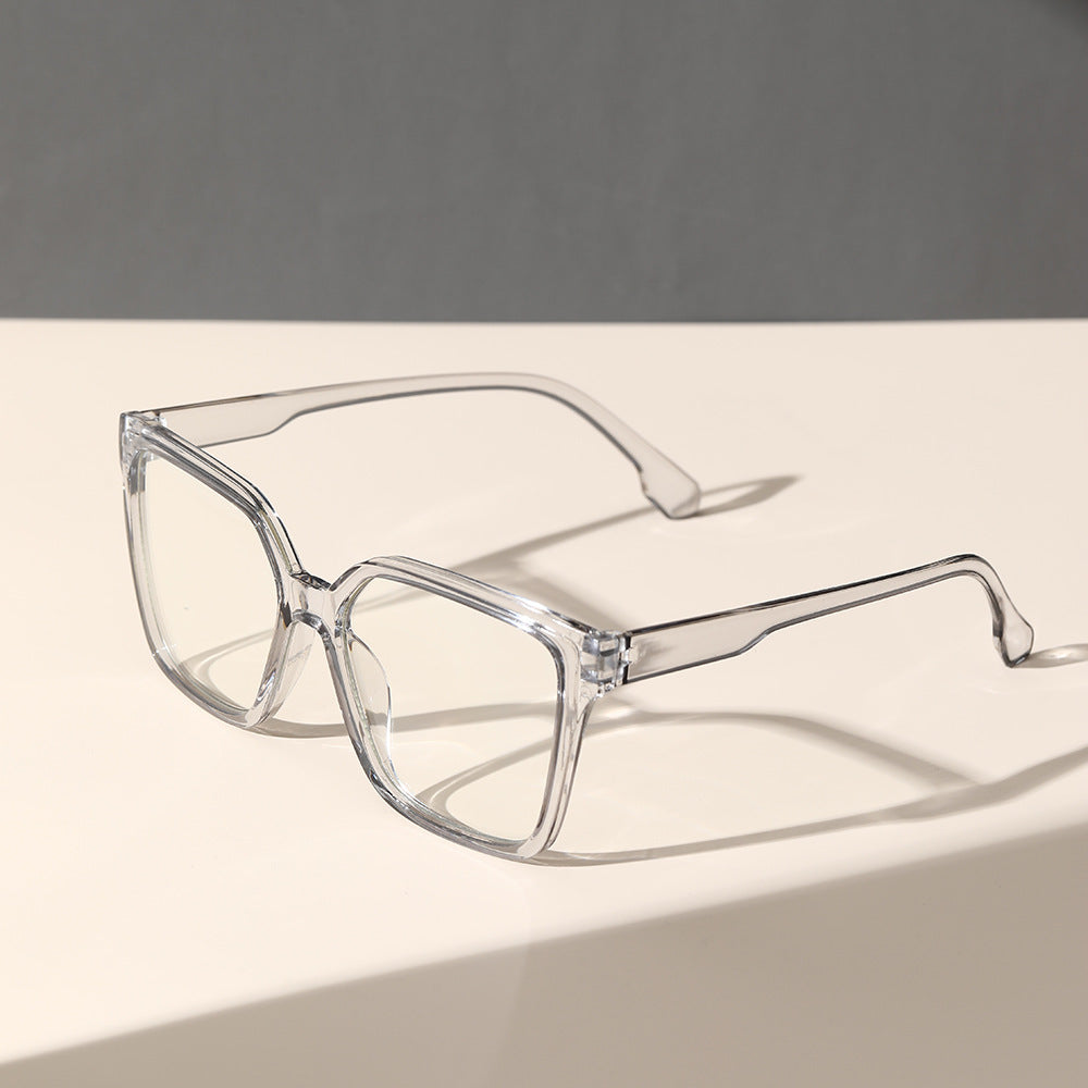 Large frame retro flat mirror, female face, small glasses, full frame, irregular lens, transparent frame, male tide anti-blue light