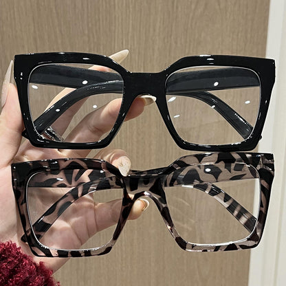 Color-blocking square large frame flat glasses for women, cross-border influencer-style blue light blocking glasses, simple and versatile bare-faced frames