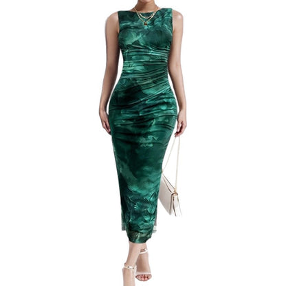 Amazon's new women's clothing spring 2026 temperament is elegant sleeveless slit waist with sexy print fashion dress