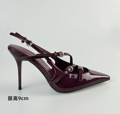WO Huizhou City 2026 New Fashion European and American High Heels Stiletto Heel Pointed Toe Wrap Patent Leather Sexy Fashion Sandals