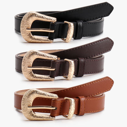 New Simple Old Money Style Women's Belt Threaded Alloy Commuter Casual Belt Women's Versatile Jeans Decorative Belt