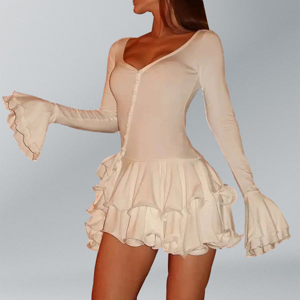 2026 spring new European and American cross-border women's sexy ruffled skirt temperament commuter dress