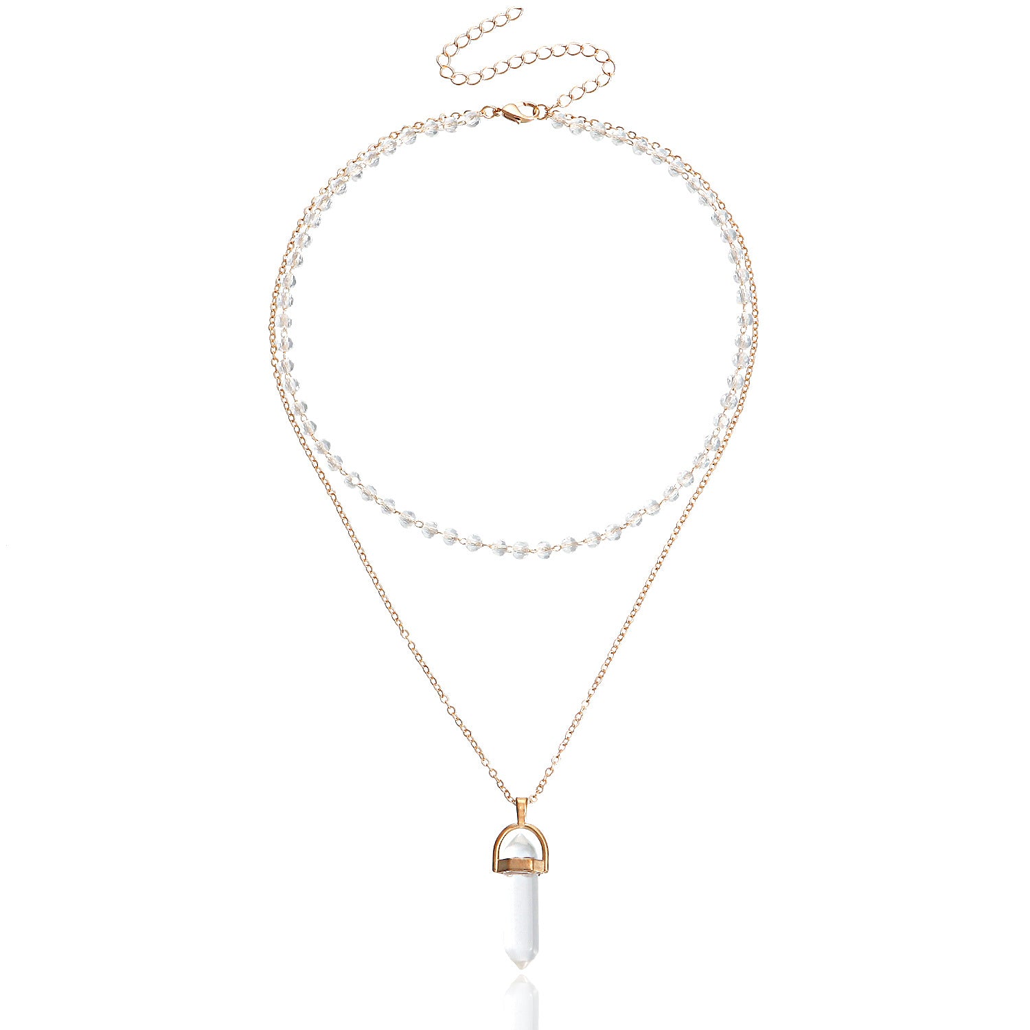 European and American cross-border jewelry fashion simple prismatic hexagonal column pendant necklace women's transparent glass bead chain necklace