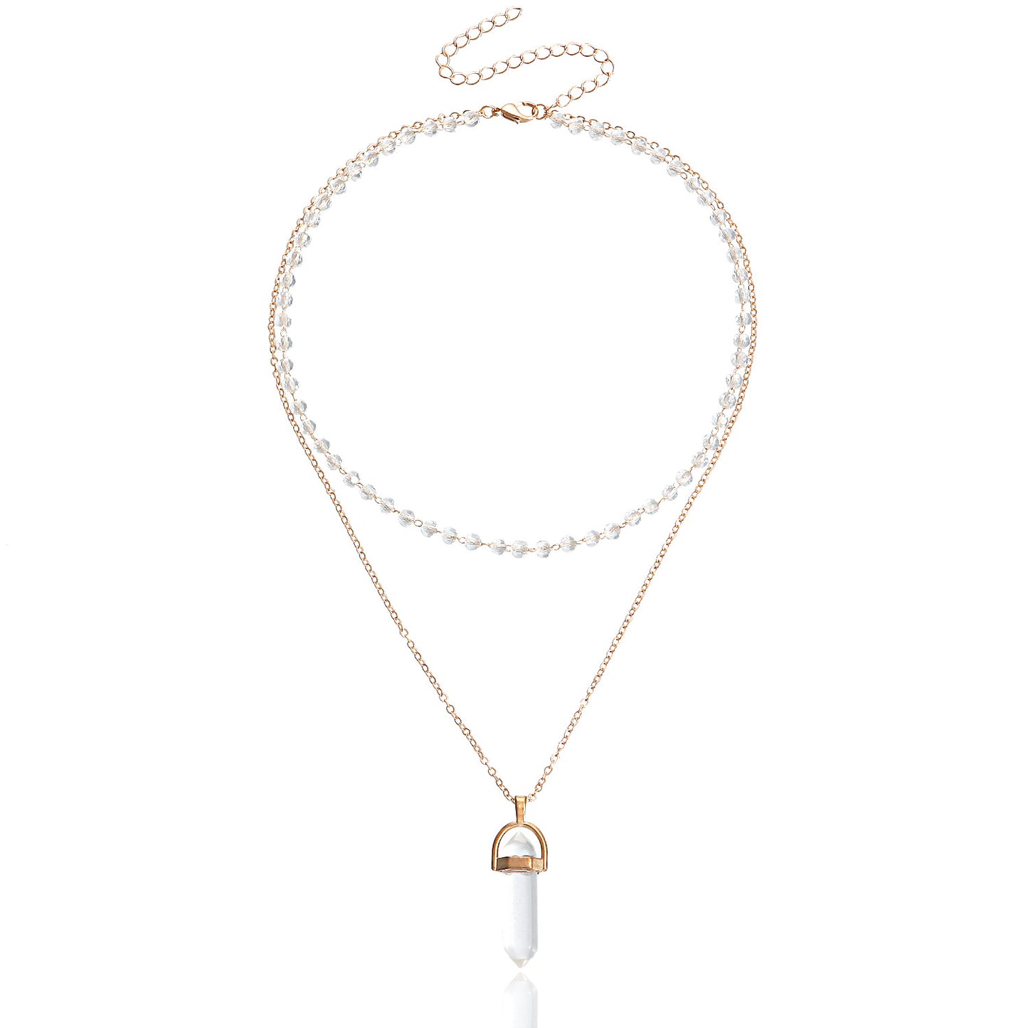 European and American cross-border jewelry fashion simple prismatic hexagonal column pendant necklace women's transparent glass bead chain necklace