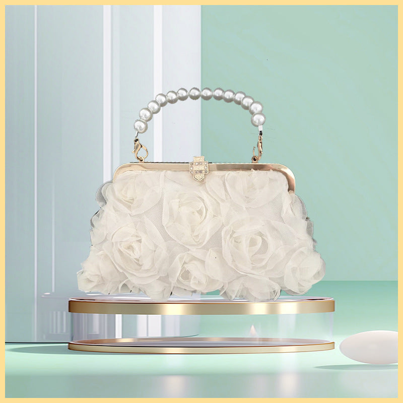 Saco de banquete de flores tridimensional pérola mão-a-mão saco de cadeia cruzada versão coreana feminina de moda bolsa doce e gentil