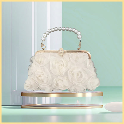 Saco de banquete de flores tridimensional pérola mão-a-mão saco de cadeia cruzada versão coreana feminina de moda bolsa doce e gentil