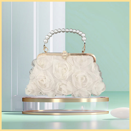 Saco de banquete de flores tridimensional pérola mão-a-mão saco de cadeia cruzada versão coreana feminina de moda bolsa doce e gentil