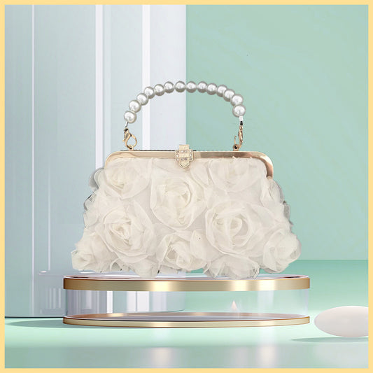 Saco de banquete de flores tridimensional pérola mão-a-mão saco de cadeia cruzada versão coreana feminina de moda bolsa doce e gentil