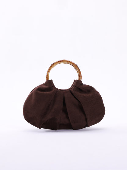 Bolsa feminina de veludo vintage, bolsa de bambu, bolsa de luxo, design plissado estilo Maillard, bolsa em forma de barco, bolsa