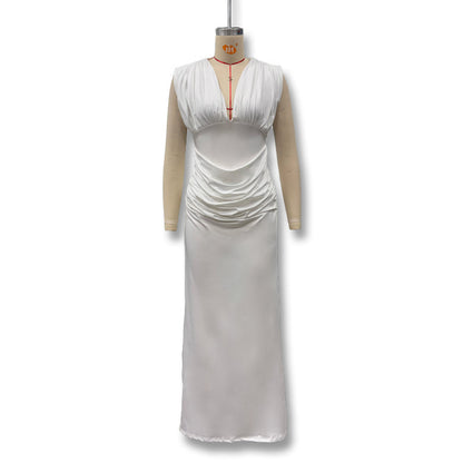 Foreign trade new women's clothing European and American style sexy deep V-neck sleeveless slim pleats waist hot girl hip wrap dress for women