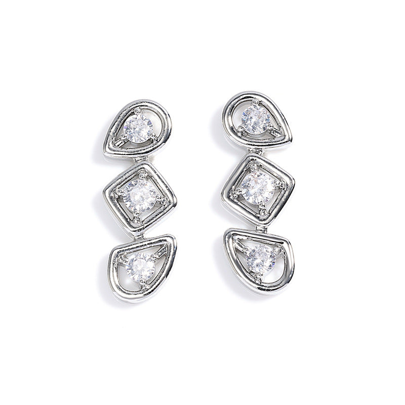RAKOL European and American minimalist fashion earrings, versatile, light luxury INS earrings, geometric zircon earrings for women