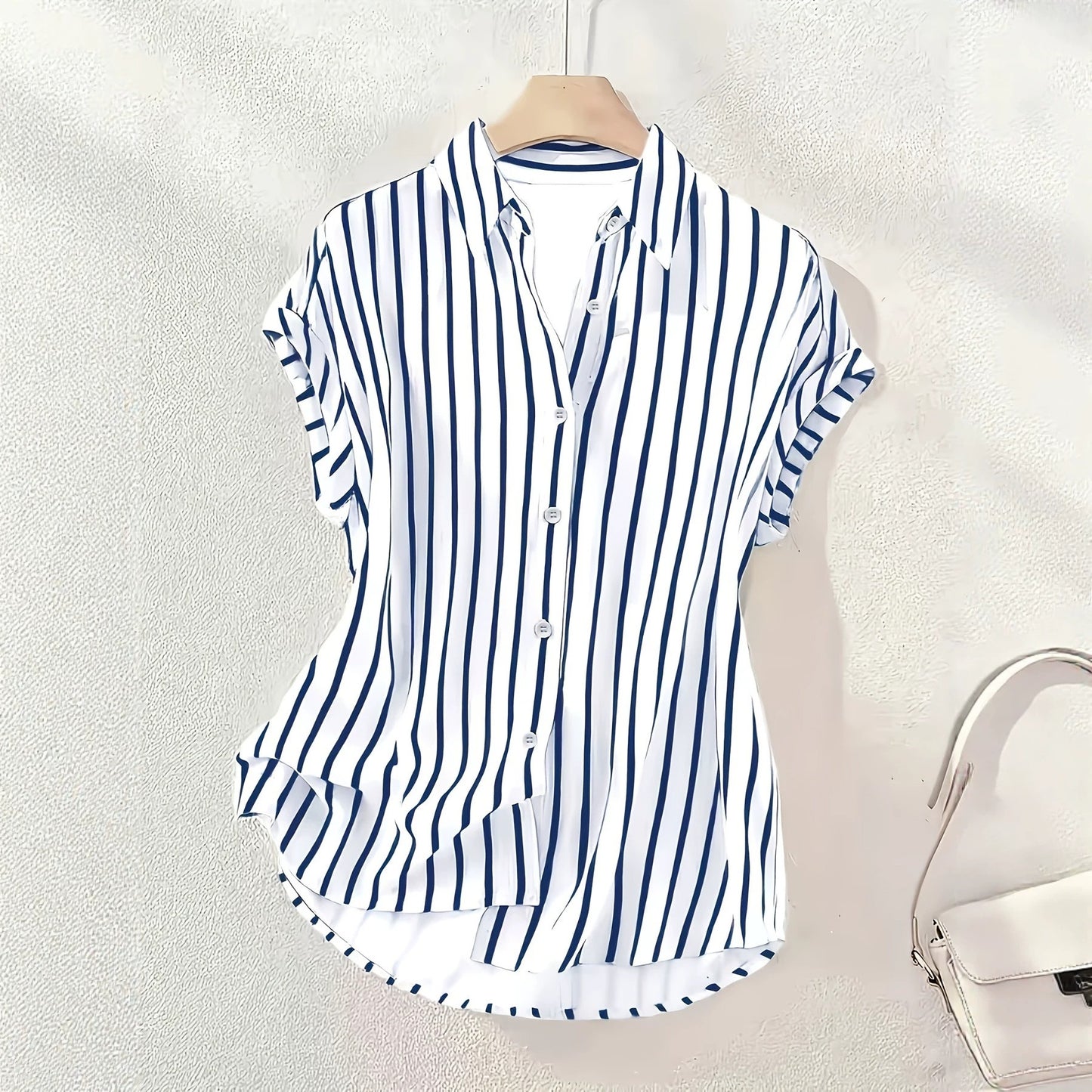 2026 EBAY Amazon WSIH Hot Summer New Drop Sleeve Buttoned Striped Women's Shirt