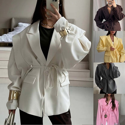 Amazon's new cross-border European and American fashion for autumn and winter 2025, waist slimming, loose lace-up and versatile V-neck jacket for women