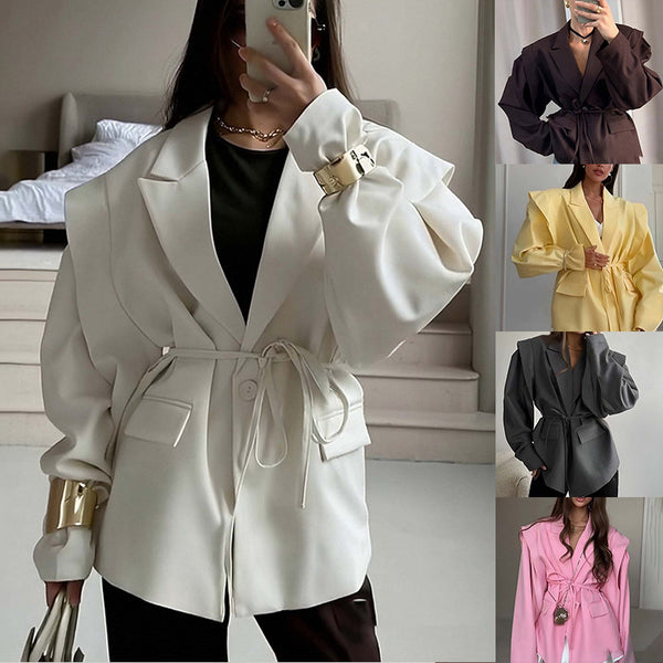 Amazon's new cross-border European and American fashion for autumn and winter 2025, waist slimming, loose lace-up and versatile V-neck jacket for women | Ciaura
