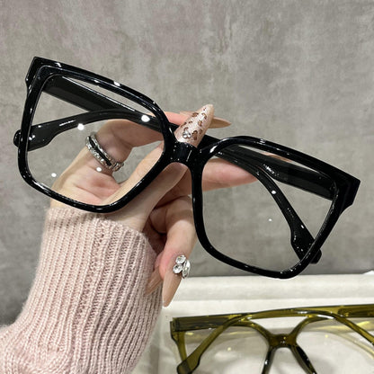 Large frame retro flat mirror, female face, small glasses, full frame, irregular lens, transparent frame, male tide anti-blue light