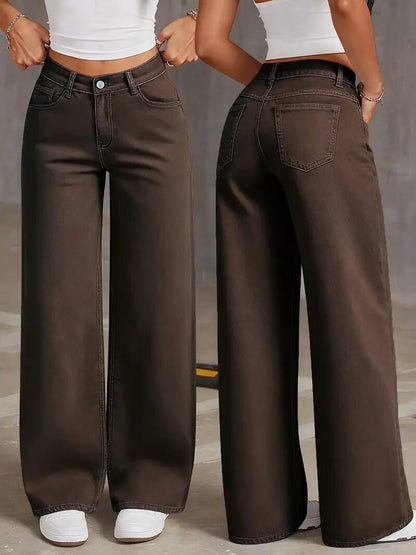 2026 New European and American Cross-Border High-Waist Wide-Leg Jeans for Women, Loose Straight Slimming Casual Long Pants, Stretchy and Versatile