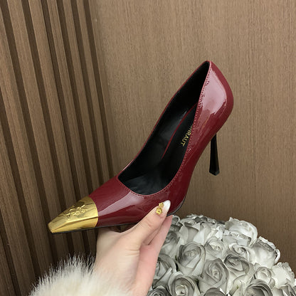 YX2026 Fall New Metal Toe Back Air Sandals Women's Black Sexy Single Shoes Thin Heel Spools Toe High Heels