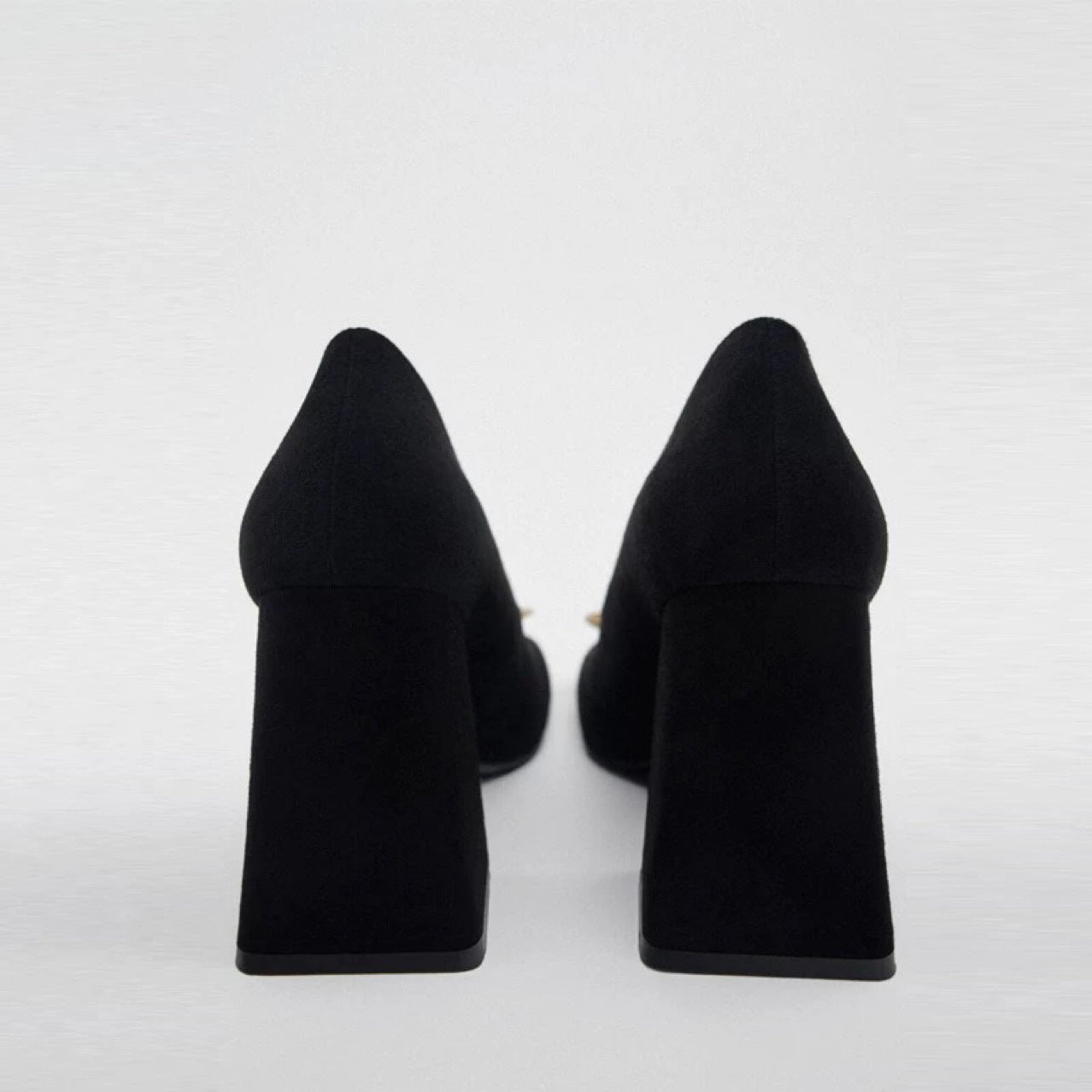 ZA2025 outono Preto Metálico Flor Enfeitada Ovelha Back-heeled Shoes Square Toe Thick Heel Versátil Casual Shoes Mulheres