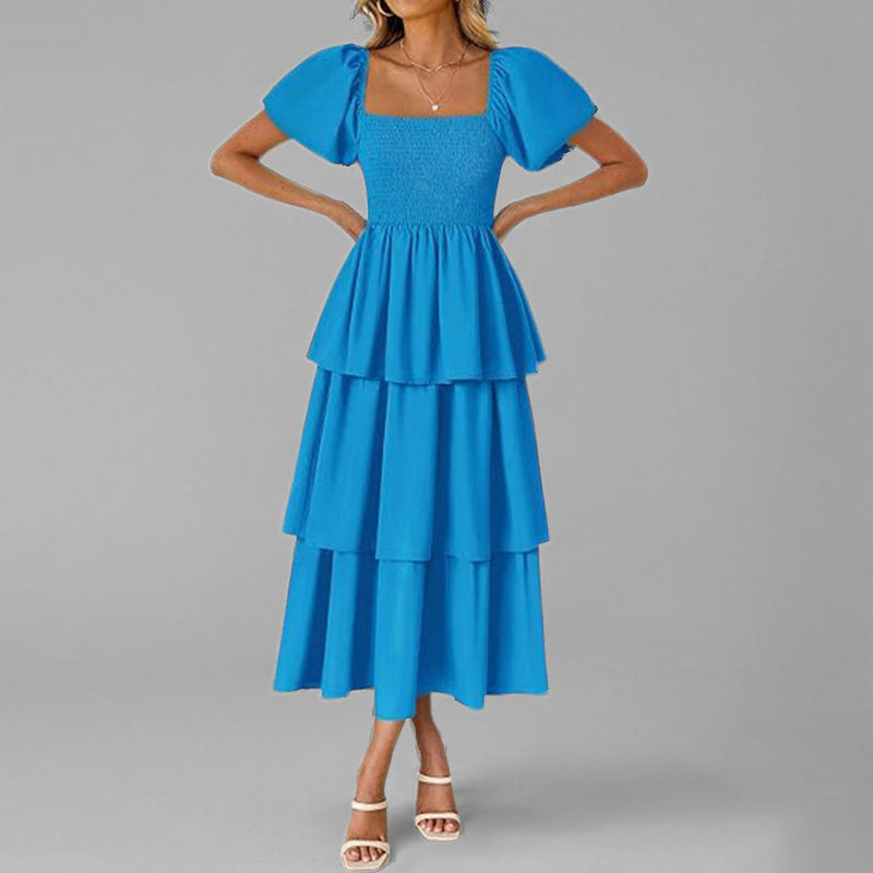 AliExpress' new European and American fashion in spring 2026 is elegant and simple, and the cake skirt is a solid color dress