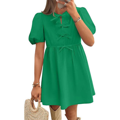 2025 summer amazon new cross-border European and American women's clothing temperament elegant and fashionable solid color puff sleeve dress women