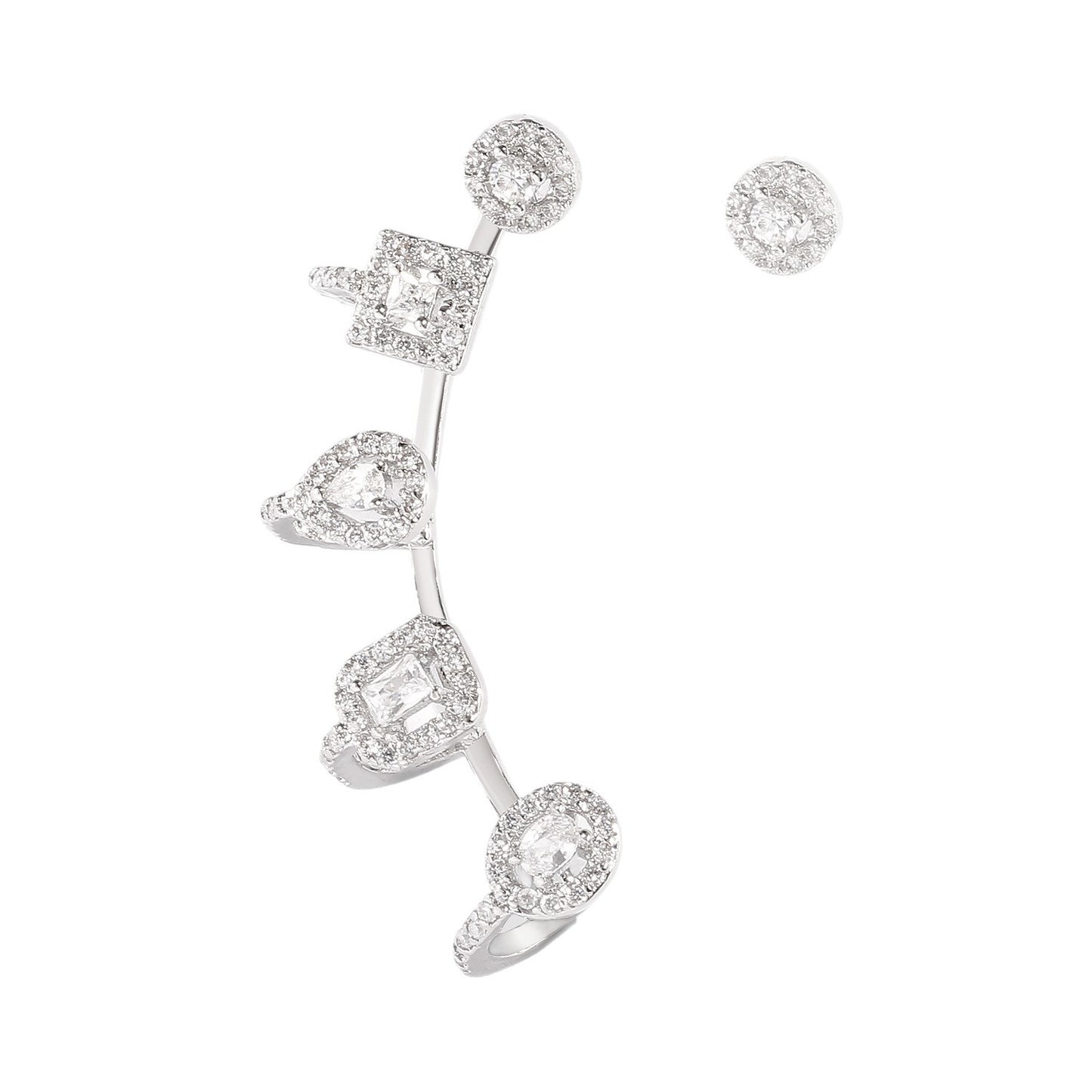 Cross-border bestselling jewelry zircon stud earring set, three-color zircon ear bone clip earrings, light luxury and high-end style dropshipping
