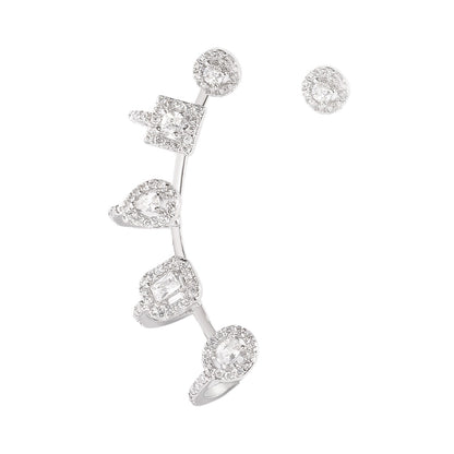 Cross-border bestselling jewelry zircon stud earring set, three-color zircon ear bone clip earrings, light luxury and high-end style dropshipping