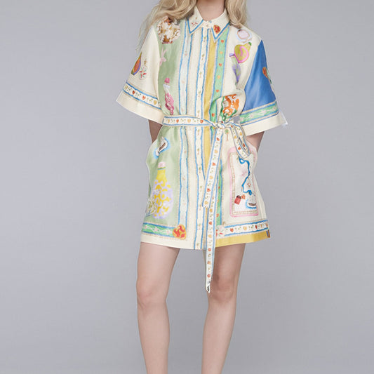 European and American cross-border 2025 independent station AliExpress fashion personalized short-sleeved color-blocking vacation casual tether dress