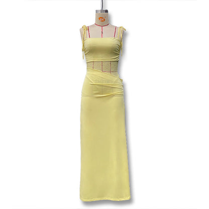 Foreign trade spring summer 2025 new European and American women's hot girl style sexy lace cut-out sleeveless slim slip dress