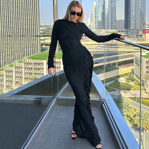 2023 Autumn New Arrivals European and American Hot Selling Women's Long Sleeve Skirts Fashion Temperament Slim Long Skirts Crew Neck Dresses Women