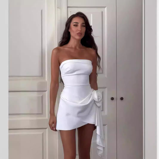 Cross-border Europe and the United States 2024 summer new elegant skirt solid color slim bandeau three-dimensional decoration sleeveless dress women